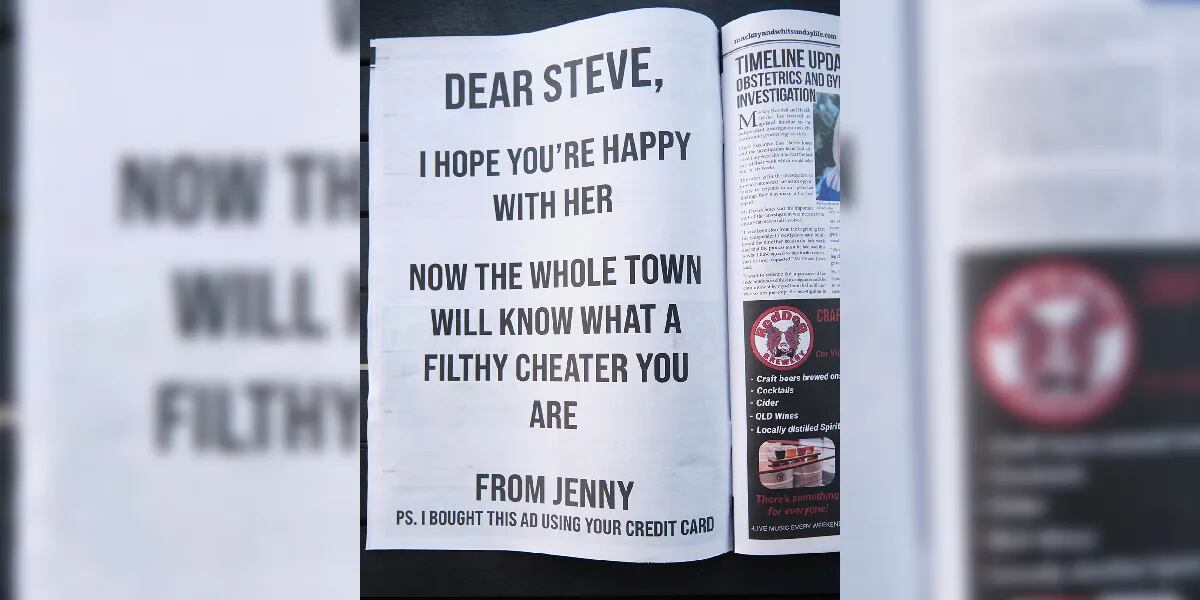Una mujer escrachó a su marido infiel con un explosivo anuncio en el diario: “Lo pagué con tu tarjeta”