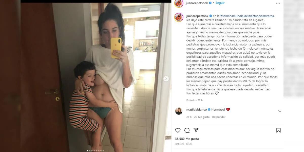 La foto de Juana Repetto amantando a su hijo mayor desató un cataratas de críticas en las redes: “Qué necesidad”