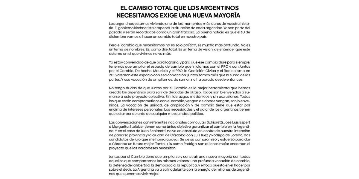 El comunicado de Horacio Rodríguez Larreta.