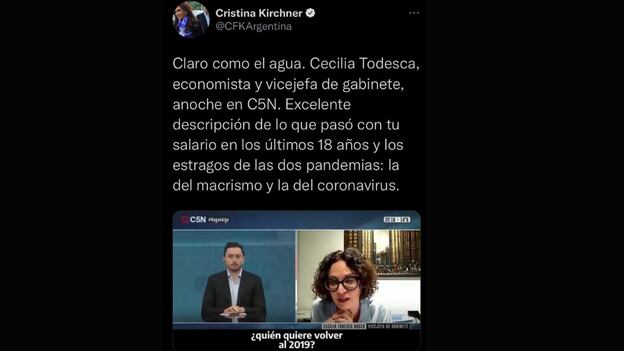 El tuit de Cristina Kirchner