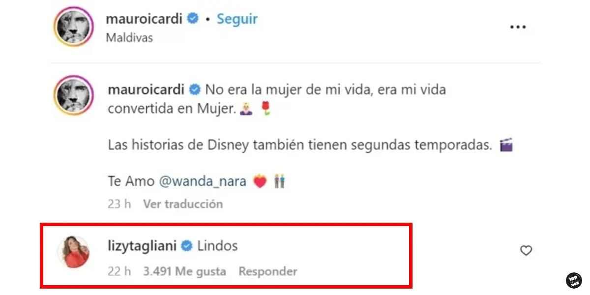 Lizy Tagliani salió a bancar la reconciliación de Wanda Nara y Mauro Icardi con un contundente gesto: “Lindos”