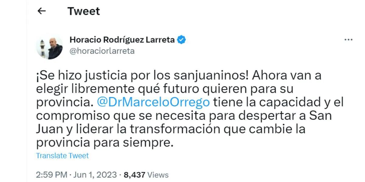Horacio Rodríguez Larreta festejó la inhabilitación de Sergio Uñac para ser candidato a gobernador en San Juan