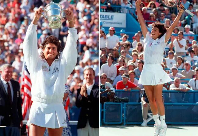 Gabriela Sabatini festejando el triunfo del US Open 1990.