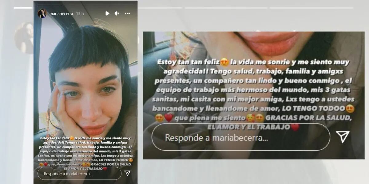 María Becerra rompió el silencio sobre su noviazgo con J Rei con un explosivo mensaje: "La vida me sonríe"