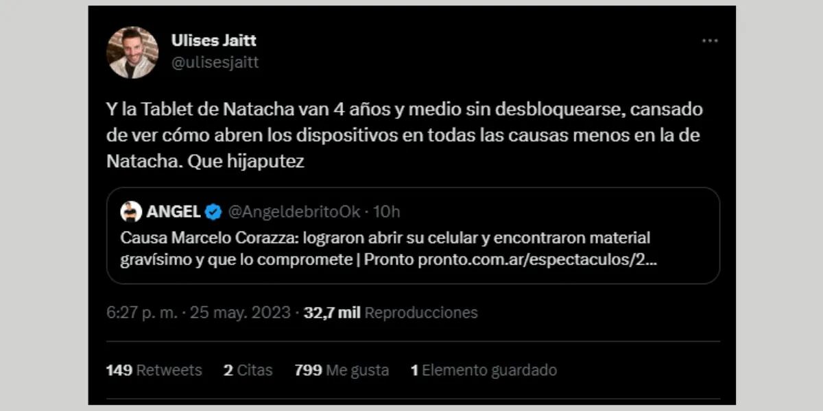Ulises Jaitt apuntó contra la Justicia tras peritar el celular de Marcelo Corazza: “Menos en la de Natacha”