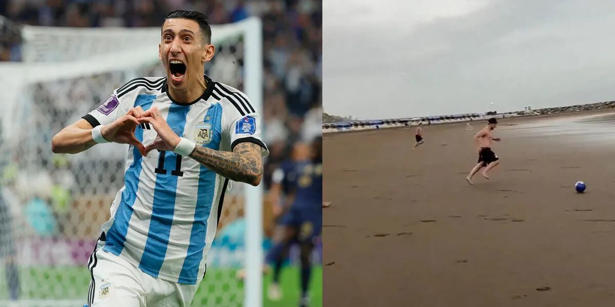 Furor por el grupo de amigos que recrearon en la playa el gol de Ángel Di María a Francia