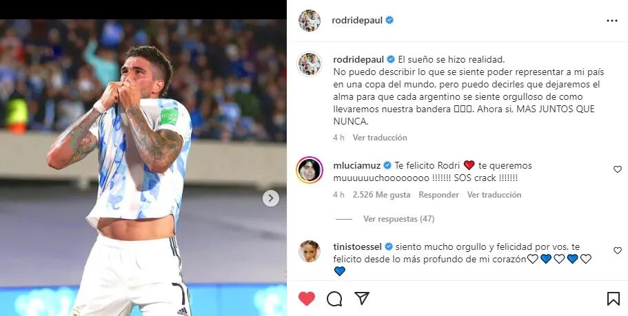 Rodrigo de Paul está confirmado para el Mundial Qatar 2022 y no contuvo la emoción: “No puedo describir lo que se siente”