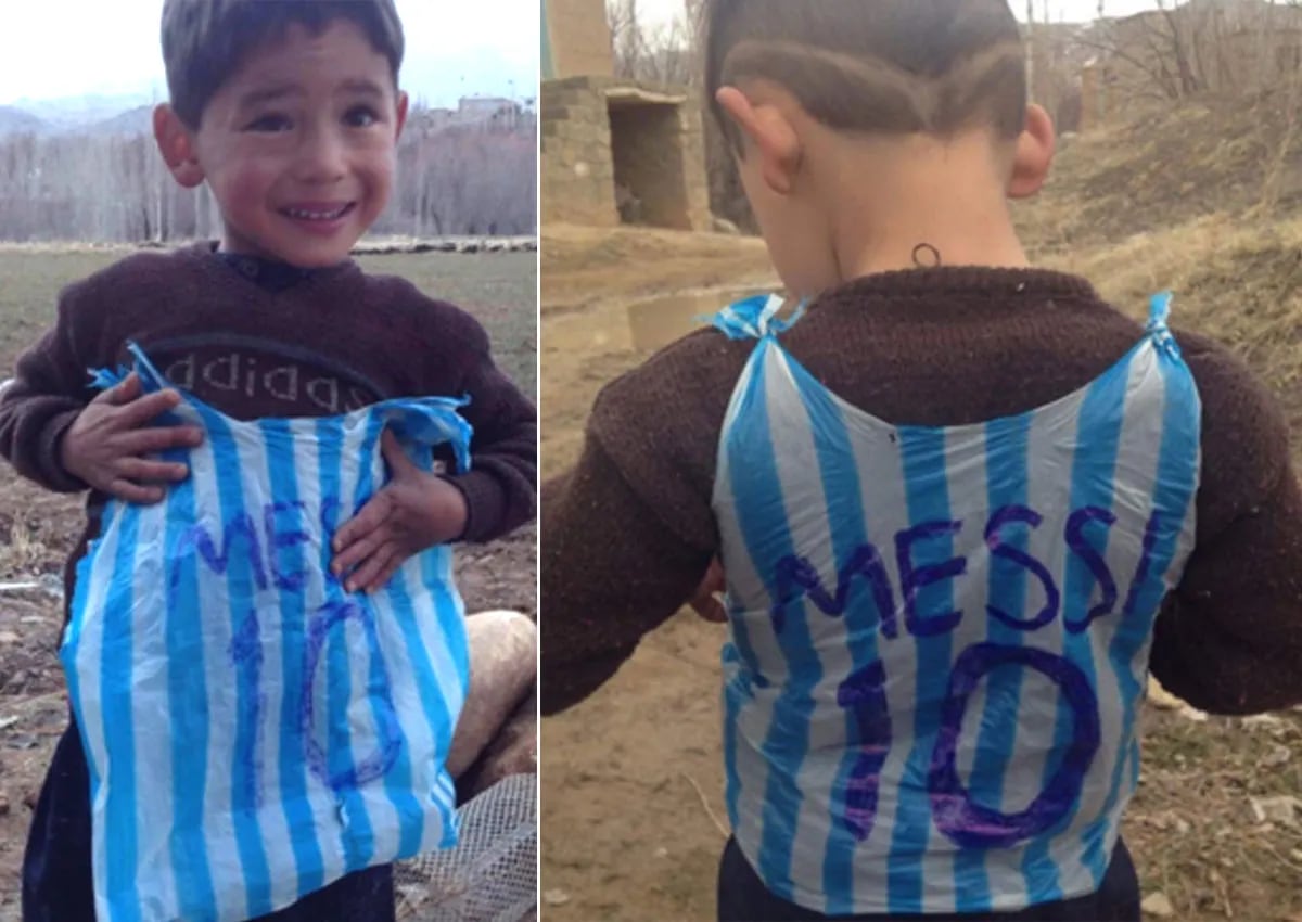 Messi le cumplió el sueño al niño afgano de la camiseta hecha con una bolsa