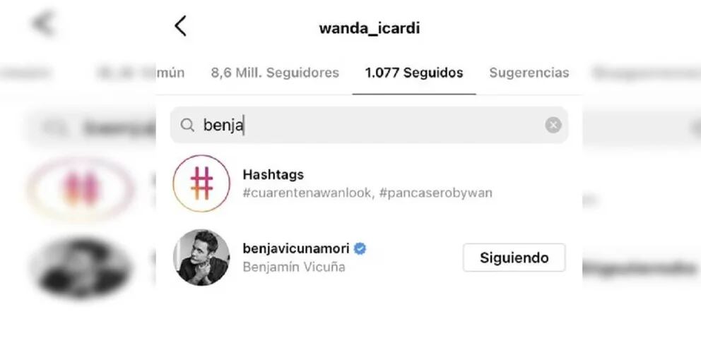 En medio de rumores de infidelidad, Wanda Nara empezó a seguir a Benjamín Vicuña en Instagram