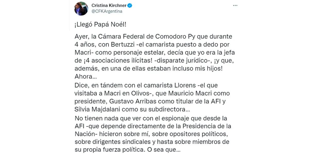 “¡Llegó Papá Noel!”, Cristina Kirchner apuntó contra el fallo que favoreció a Mauricio Macri