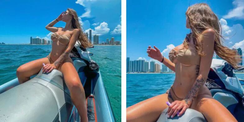 En microbikini "underboob", Romina Malaspina posó desde un yate en Miami