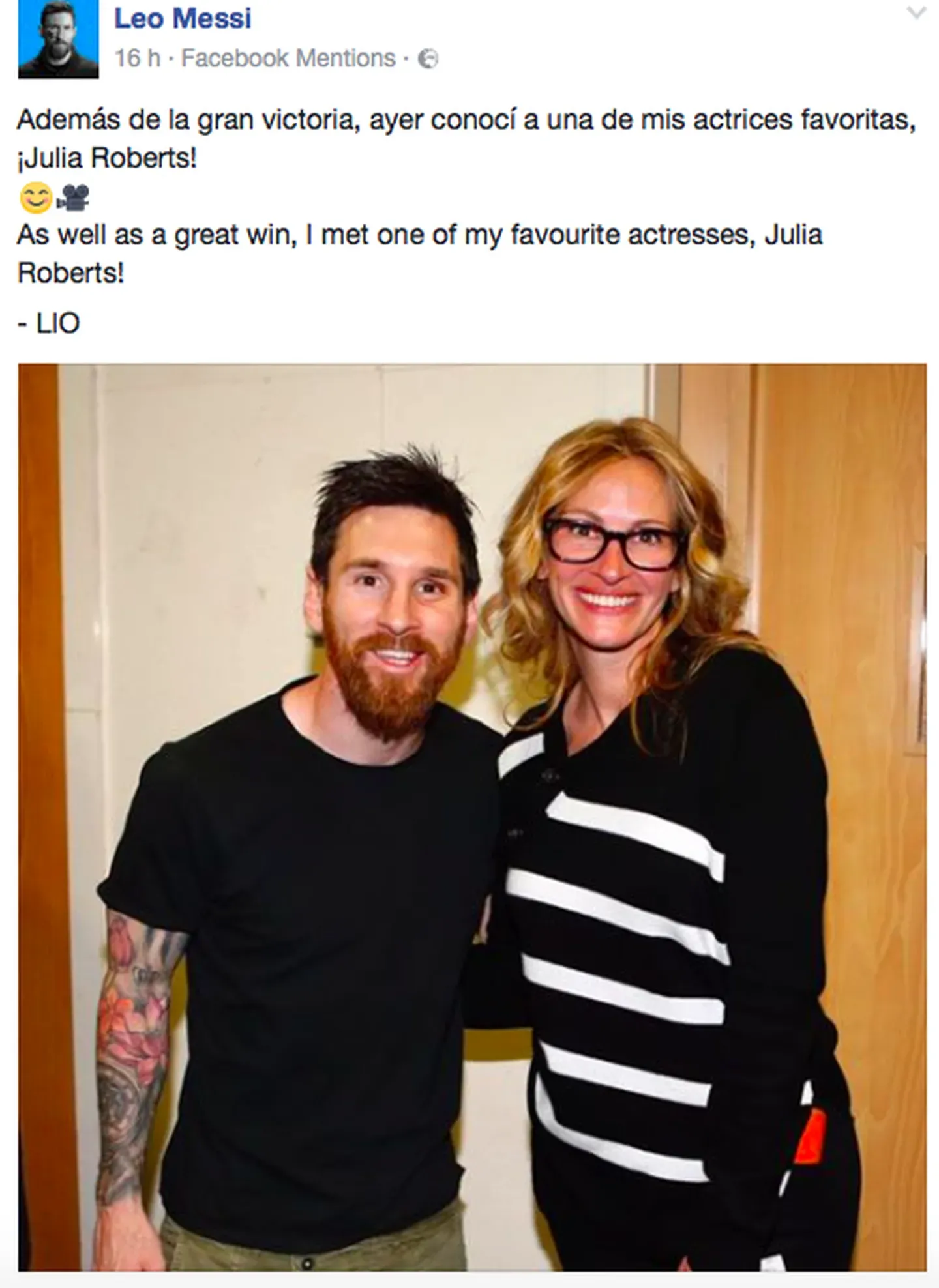 El día que Julia Roberts encaró a Lionel Messi y le pidió una foto