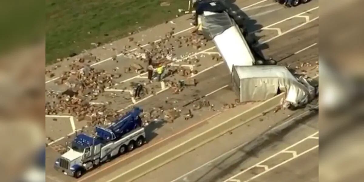 Un camión que volcó en la autopista se volvió tendencia en las redes por su contenido: "Qué pena"