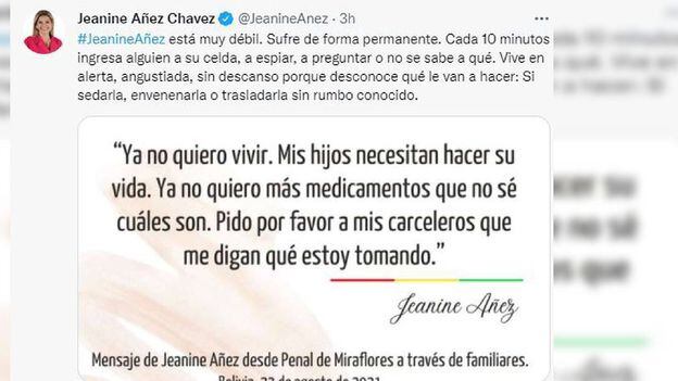 "Ya no quiero vivir", el crudo mensaje de la expresidenta de Bolivia, Jeanine Añez, tras intentar suicidarse