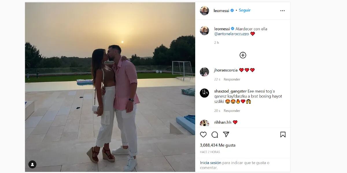 El romántico posteo que le dedicó Lionel Messi a Antonela Roccuzzo en Instagram: “Atardecer con ella”