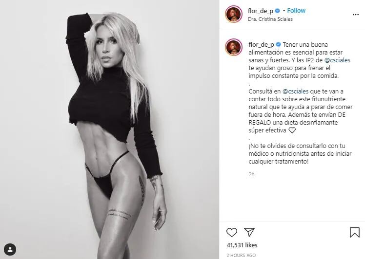 Flor Peña se llevó todas las miradas con una foto que publicó en su cuenta de Instagram: la actriz posó con ropa interior negra y un top haciendo juego.