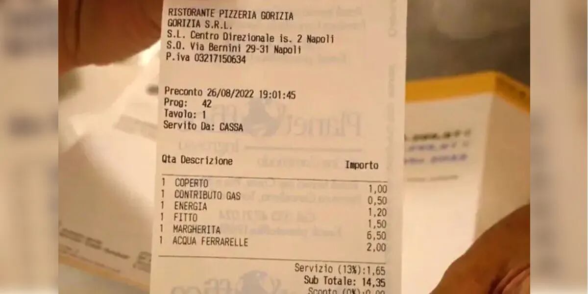 Se viralizó el ticket de una pizzería que cobra por la luz y el gas y el dueño salió a defenderse: “La otra alternativa era cerrar”