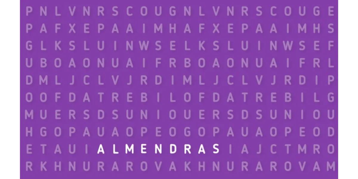 Reto visual imposible: encontrar la palabra “ALMENDRAS” oculta en la sopa de letras