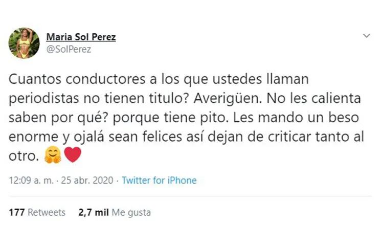 Sol Pérez se defendió de las criticas luego de su debut al frente de un noticiero