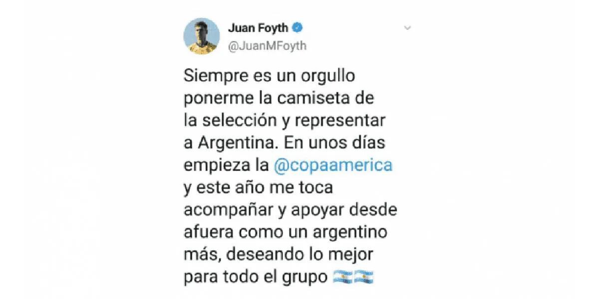 Qué dijo Juan Foyth tras quedar afuera de la lista de la Copa América