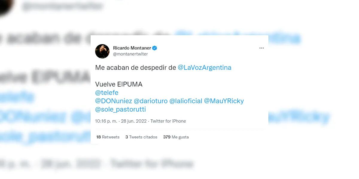 “Me despidieron de La Voz Argentina, vuelve El Puma”, el tuit de Ricardo Montaner que desconcertó a sus seguidores