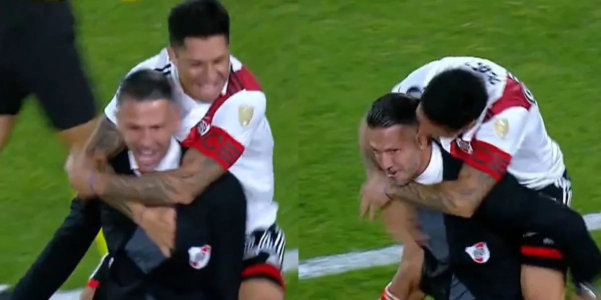 El descontrolado festejo de Martín Demichelis en el cuarto gol de River y el abrazo con Enzo Pérez
