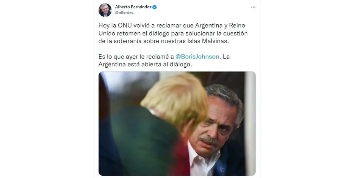 Alberto Fernández, sobre el pedido de la ONU por Malvinas: “Argentina está abierta al diálogo”