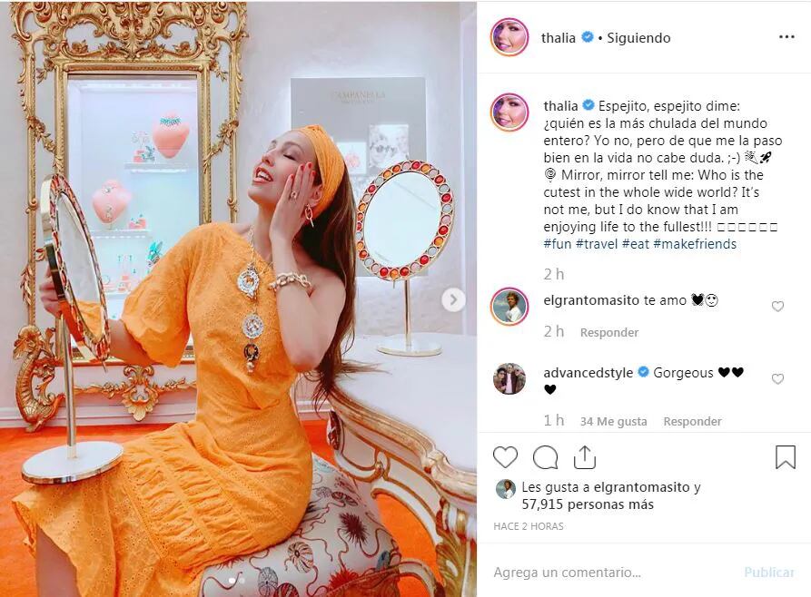 Thalía protagonizó una producción de foto muy "anaranjada" y despertó catarata de comentarios en su cuenta de Instagram. ¡Siempre diva!