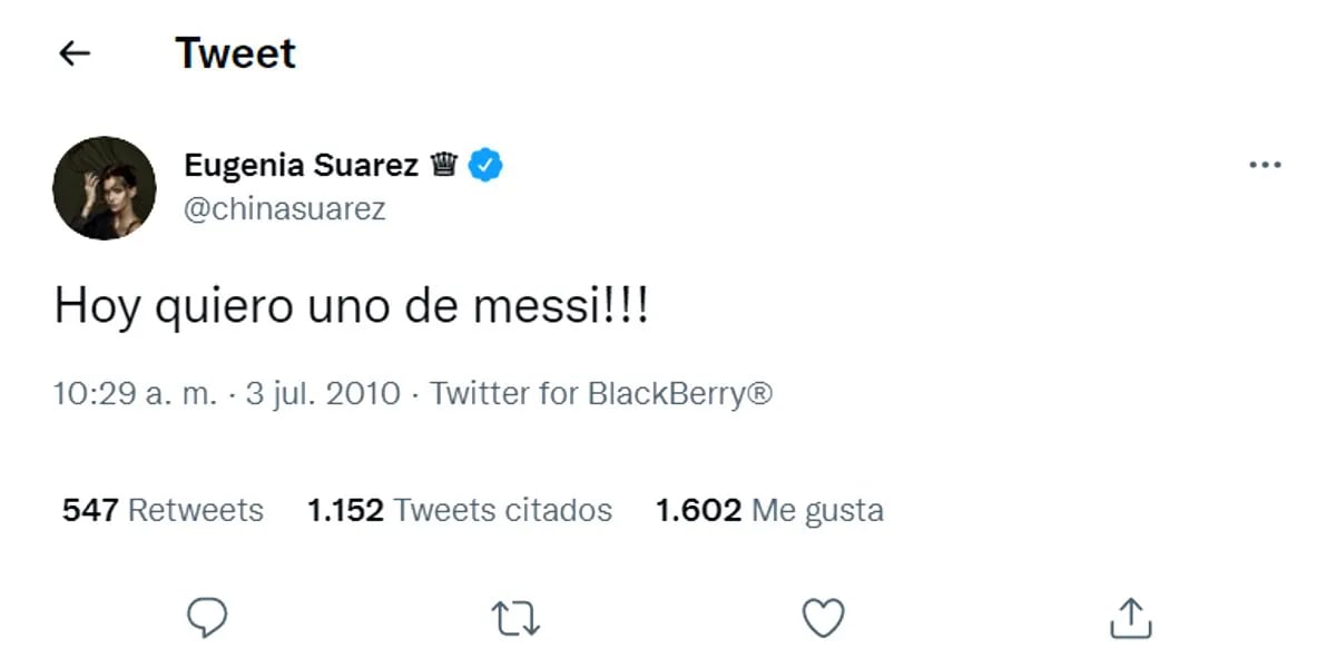 Las redes “carpetearon” a la China Suárez por unos tuits sobre Lionel Messi: “Quiero uno”