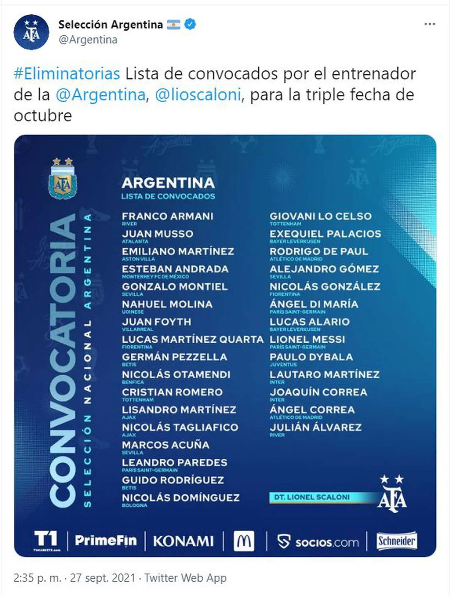 Lionel Scaloni dio la lista de convocados con la vuelta de Lucas Alario y Esteban Andrada