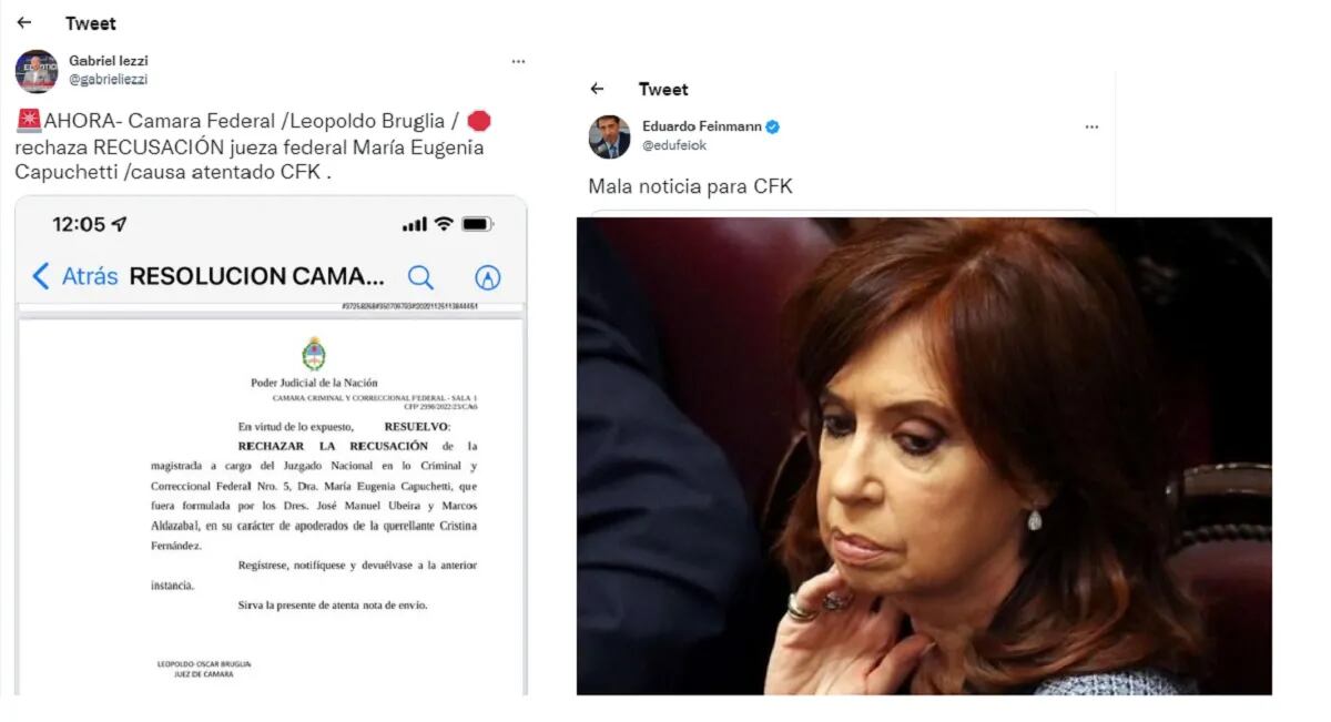 Eduardo Feinmann compartió la resolución de la Camara Federal de rechzar la recusación contra la jueza federal María Eugenia Capuchetti en la causa por el atentado contra Cristina Kirchner.