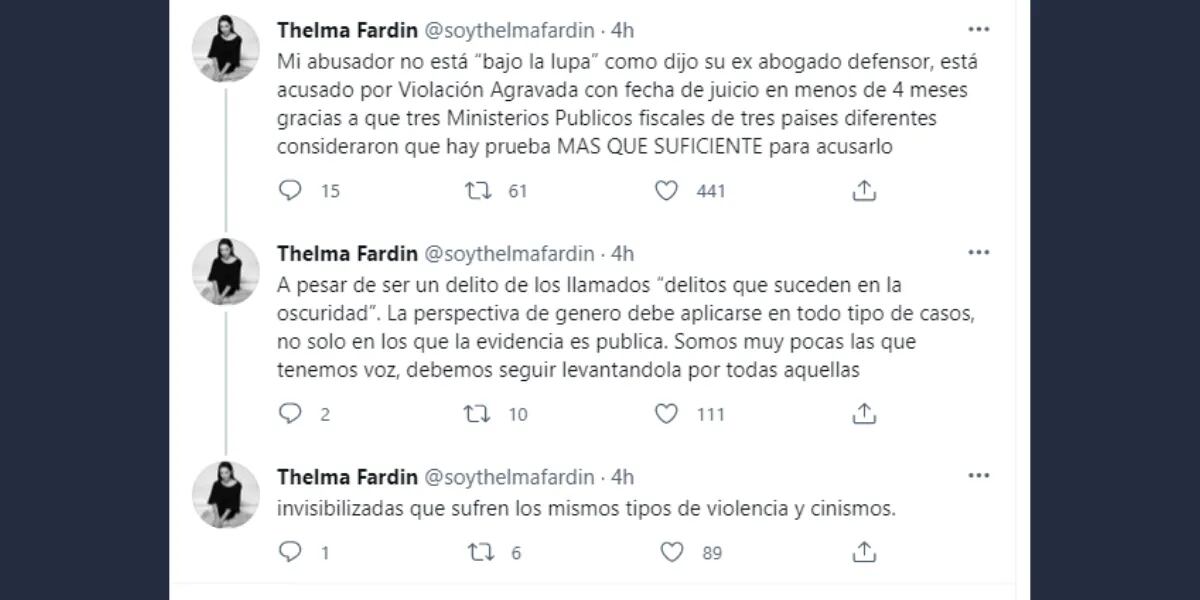 Los tuits de Thelma Fardín.