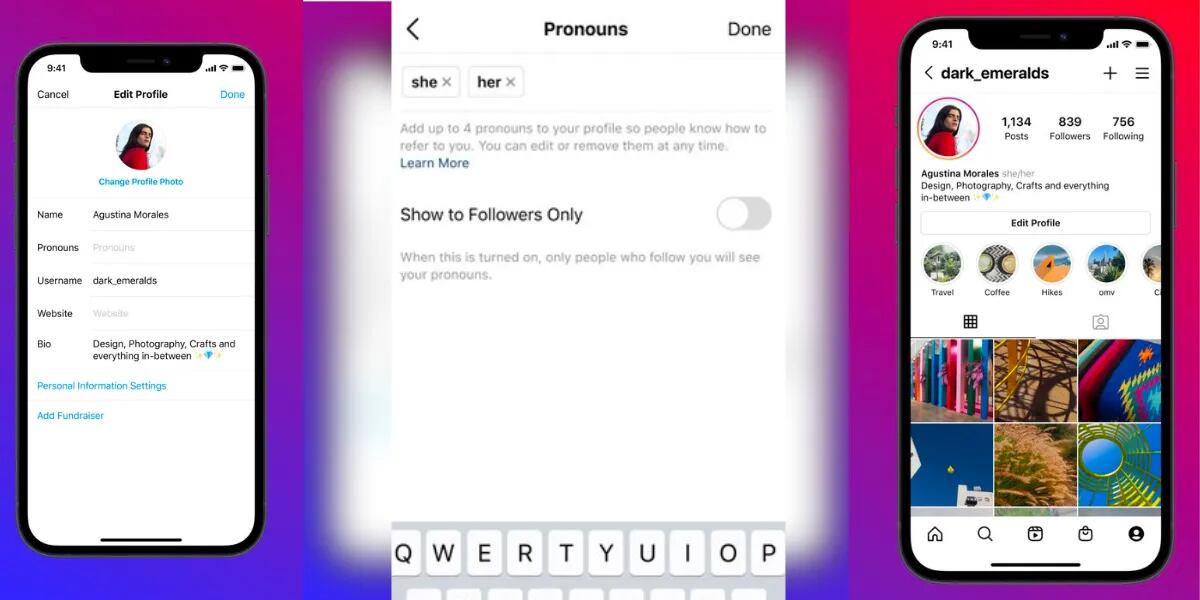 Instagram cambió su configuración y los usuarios podrán elegir varios pronombres a la vez para autoidentificarse
