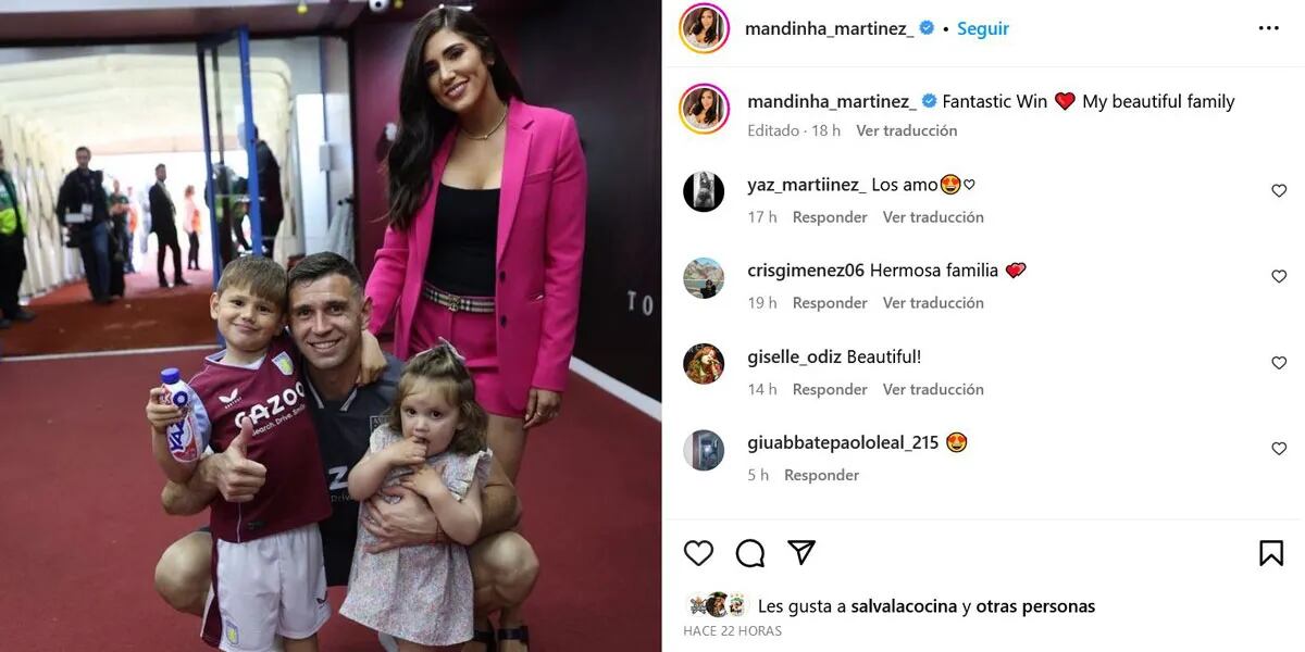 Mandinha, la esposa de Dibu Martínez, le dedicó un tierno mensaje por el histórico logro de Aston Villa
