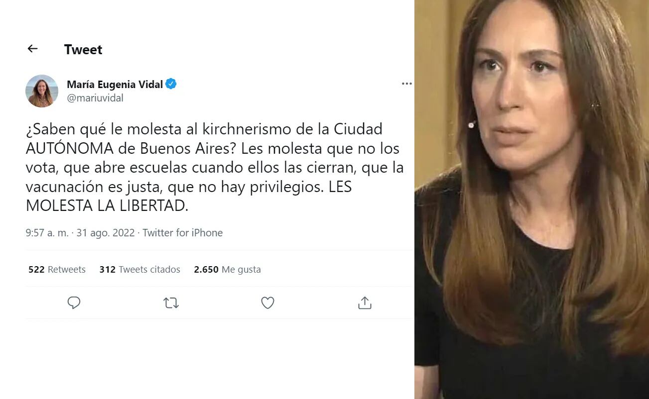 María Eugenia Vidal criticó a Cristina Kirchner: “Les molesta que la Ciudad no los vota y que abre escuelas cuando ellos las cierran”