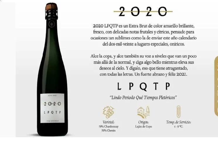 Se viraliza vino espumante LPQTP 2020, para brindar y despedirse de este año "nefasto"