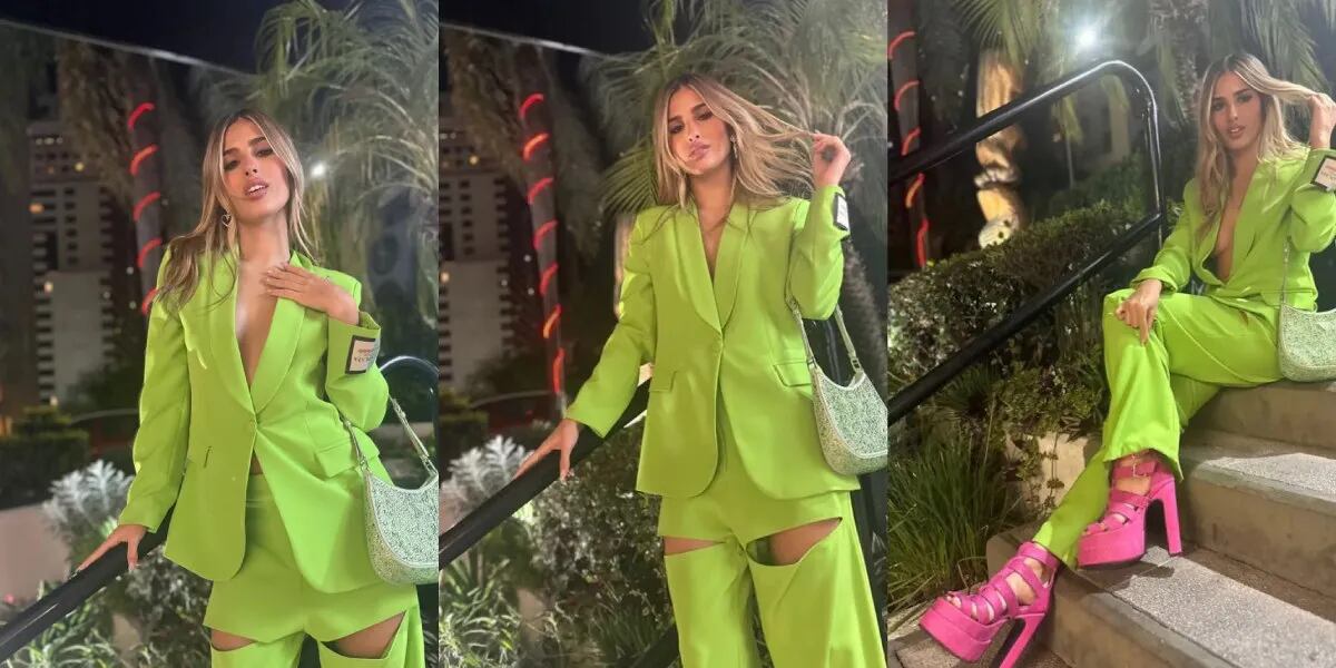 El espectacular traje de Juli Poggio con el que marcó tendencia: verde neón con efecto cut out y sin ropa interior