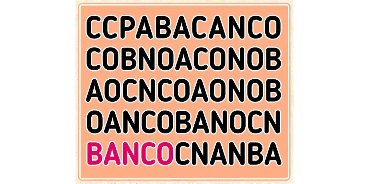 Reto visual para resolver en 6 segundos: encontrá la palabra “BANCO” en tiempo record