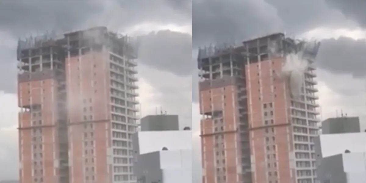 El video del momento en que se desplomó una grúa de un edificio durante el fuerte temporal en Corrientes