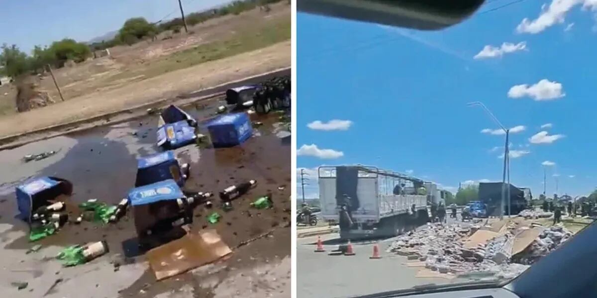Volcó un camión de fernet y otro de Coca en la misma rotonda y la imagen se hizo viral