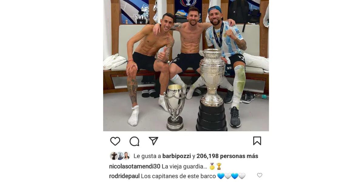 Otamendi publicó una foto con Messi y Di María, y De Paul les dejó un comentario: "La vieja guardia"