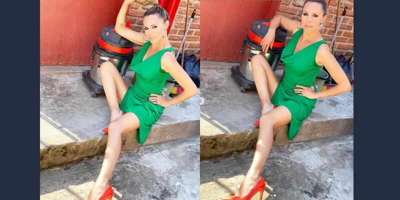 Denise lució un increíble vestido verde esmeralda amplio escote) | Mitre