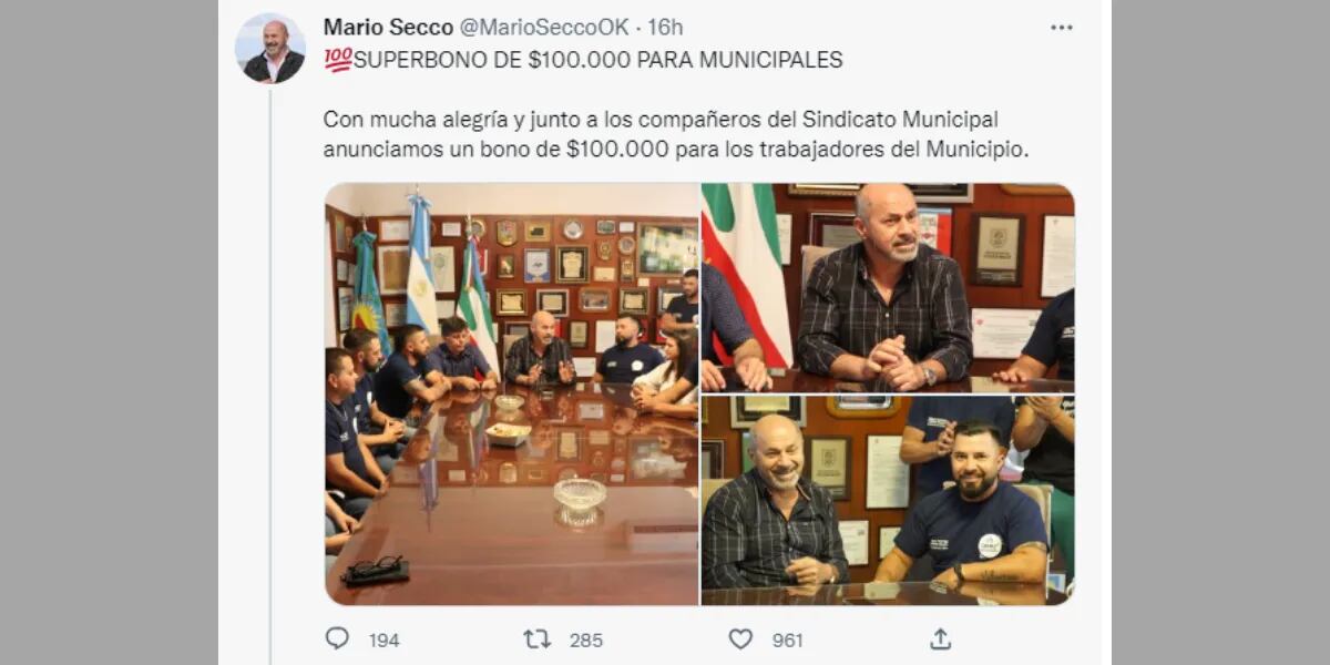 El intendente de Ensenada, Mario Secco, confirmó la noticia