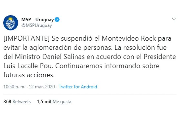 El 'Montevideo Rock' fue suspendido por decisión del Ministro de Salud y el presidente. 