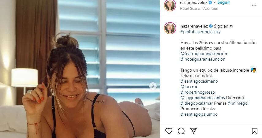 Nazarena Vélez posó en lencería desde su cama y bromeó: “Pintó hacerme la sexy”