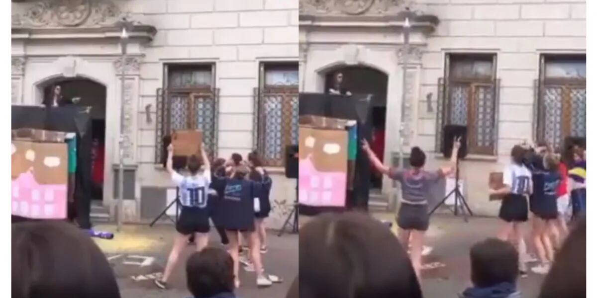 “Los amo mis planeros y planeras”: un grupo de alumnos recrearon a Cristina Kirchner tirando polenta en un acto