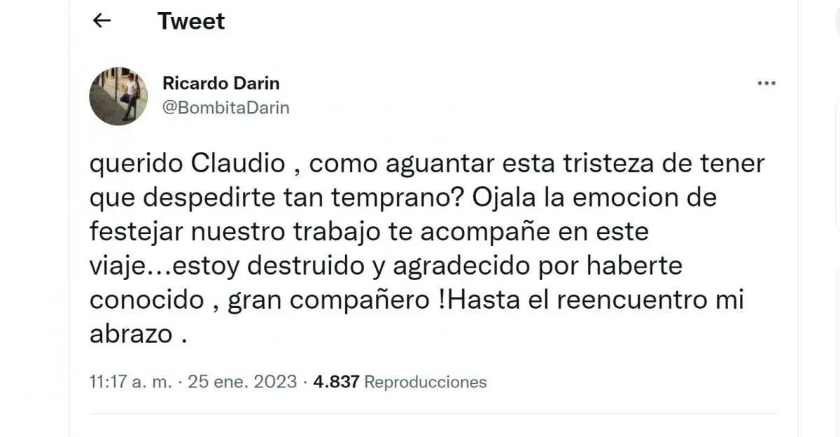"Estoy destruido”, el desgarrador mensaje de Ricardo Darín por la muerte de Claudio Da Passano, actor de "Argentina, 1985"