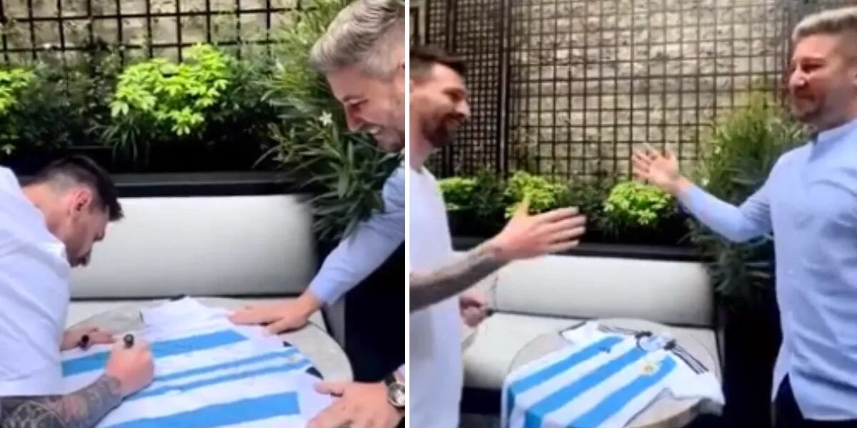 Messi le firmó la camiseta de la Selección a un hincha argentino y lo sorprendió con un detalle a mano